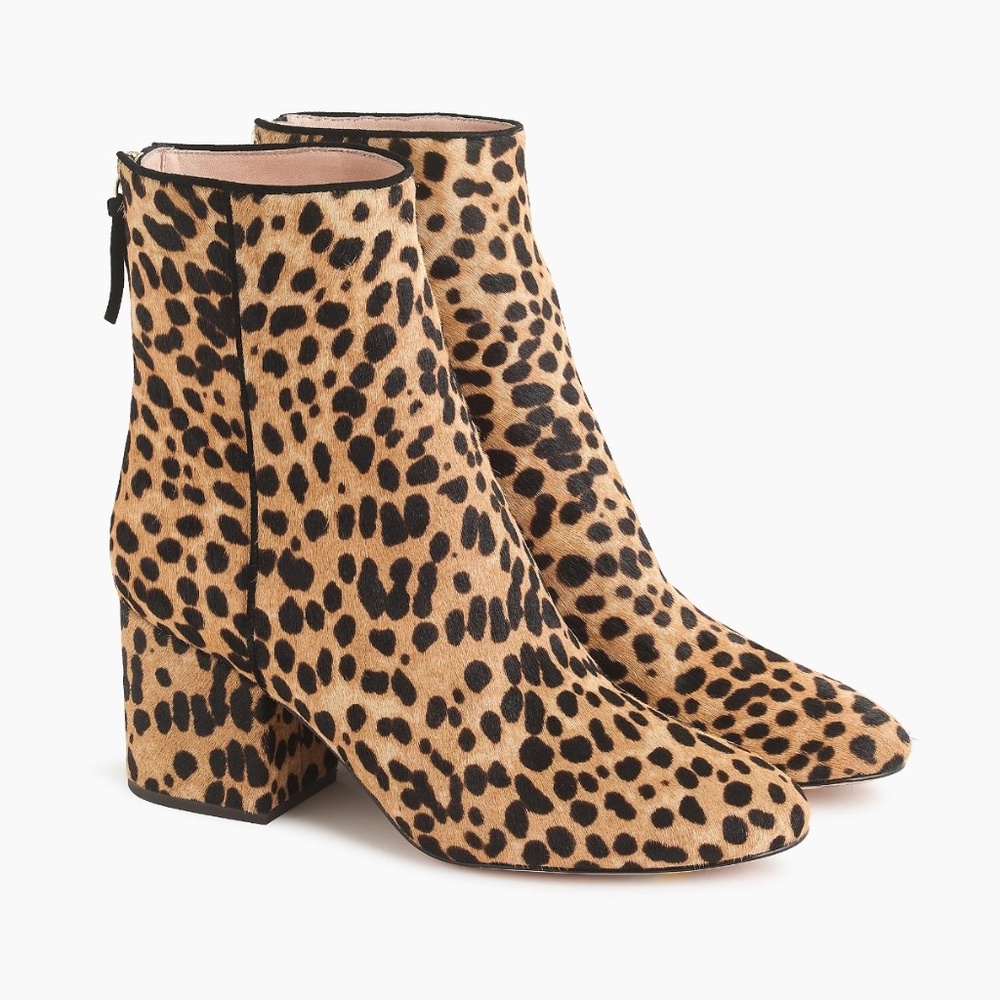 J Crew Sadie ankle boots in leopard calf hair
